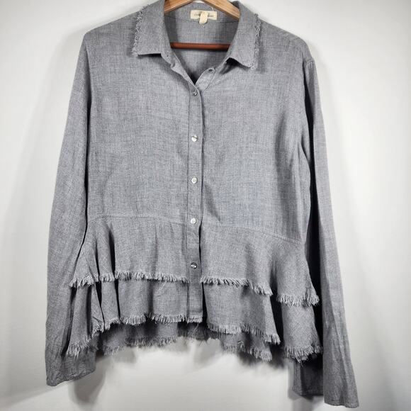 Cloth & Stone Gray Ruffled Long Sleeve Raw Edge Blouse Size Medium - Picture 1 of 7
